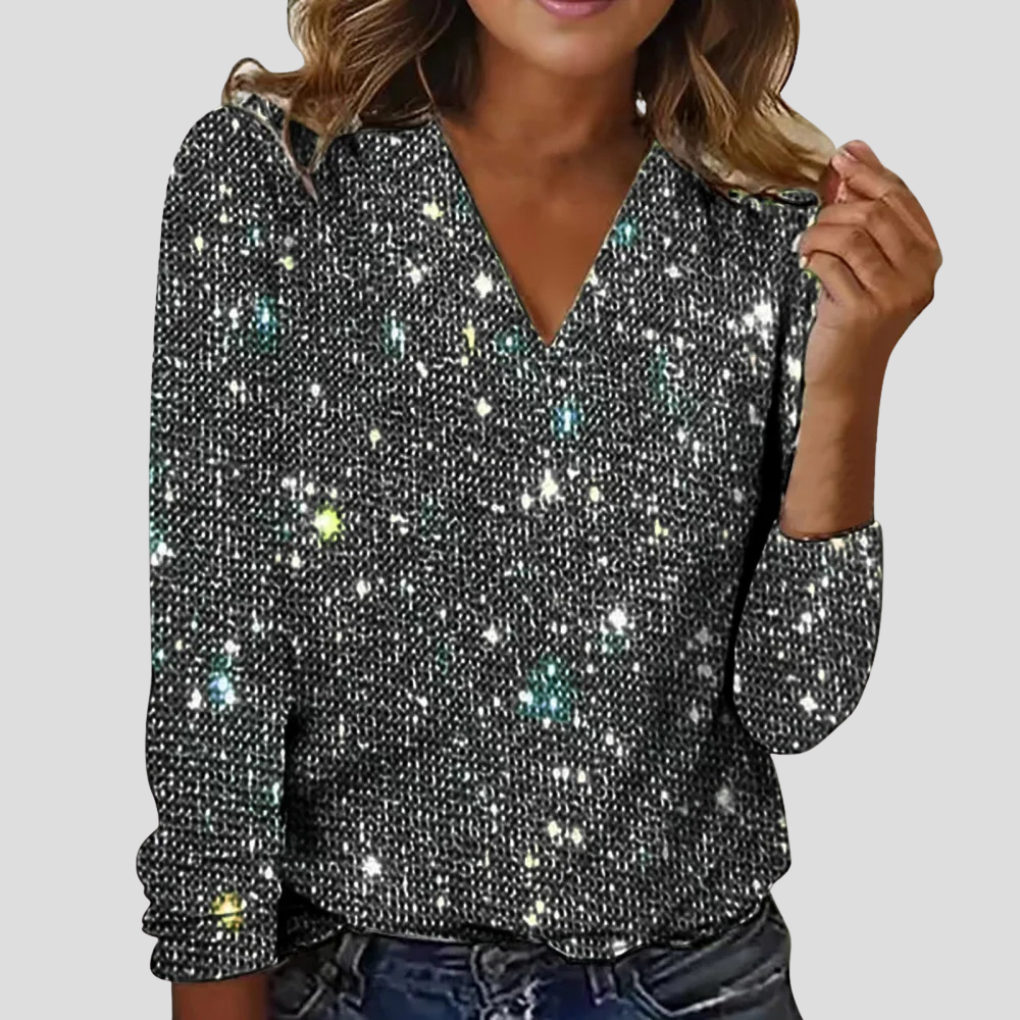 Sprankelende Pailletten V-Hals Blouse
