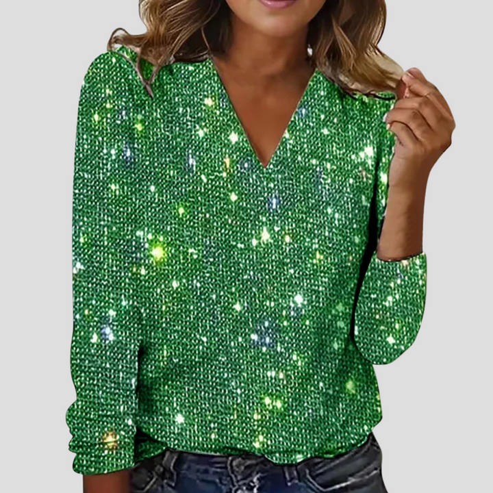 Sprankelende Pailletten V-Hals Blouse