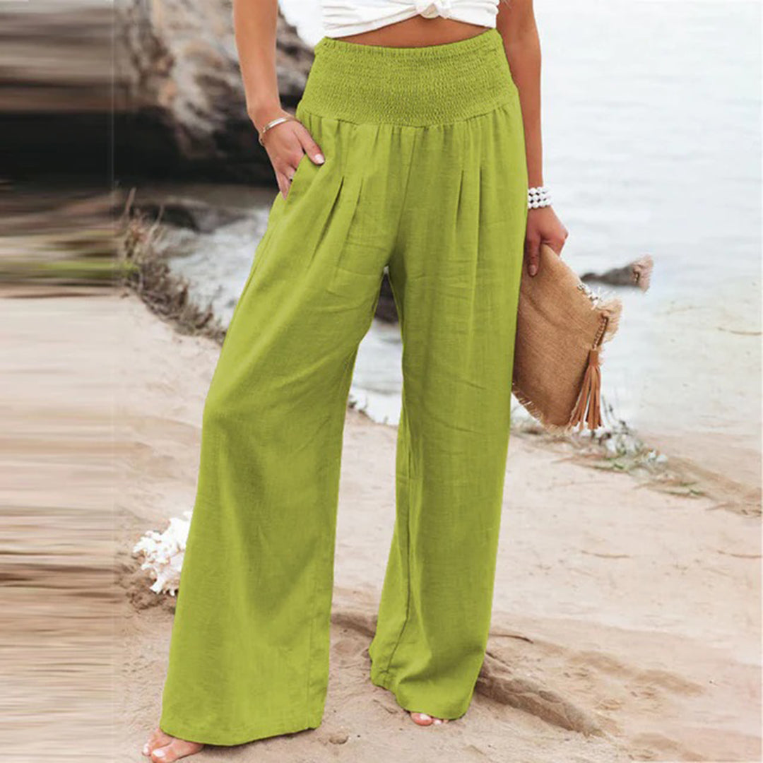 Dames Luchtige Linnen Broek met Smocked Taille