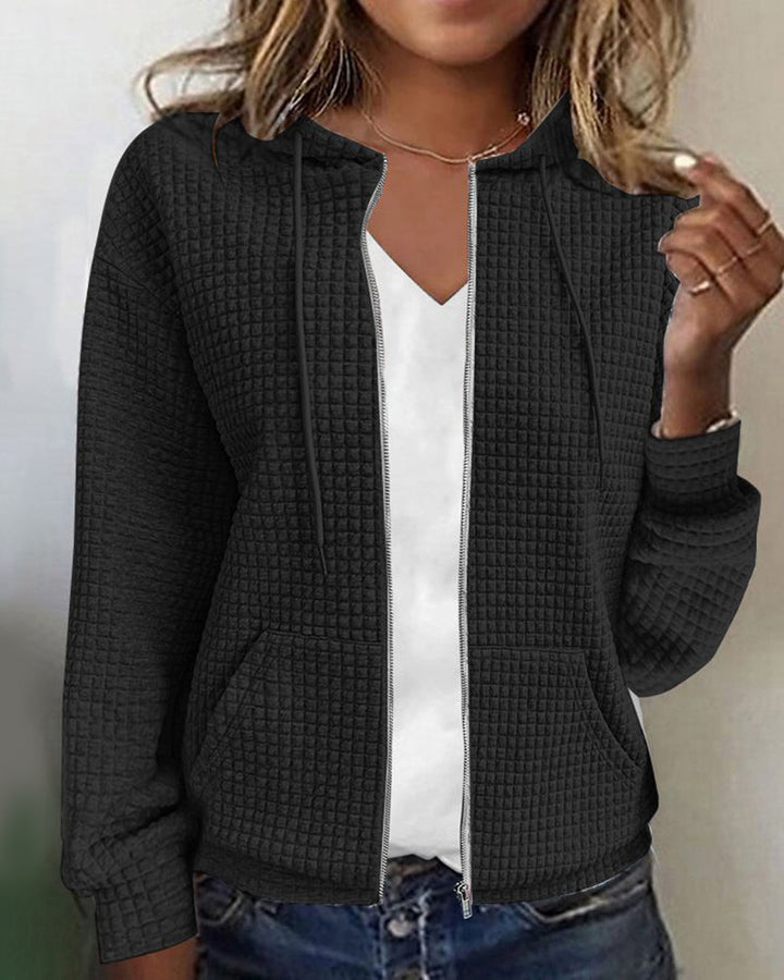 Dames Cozy Waffle Knit Zip-Up Hoodie