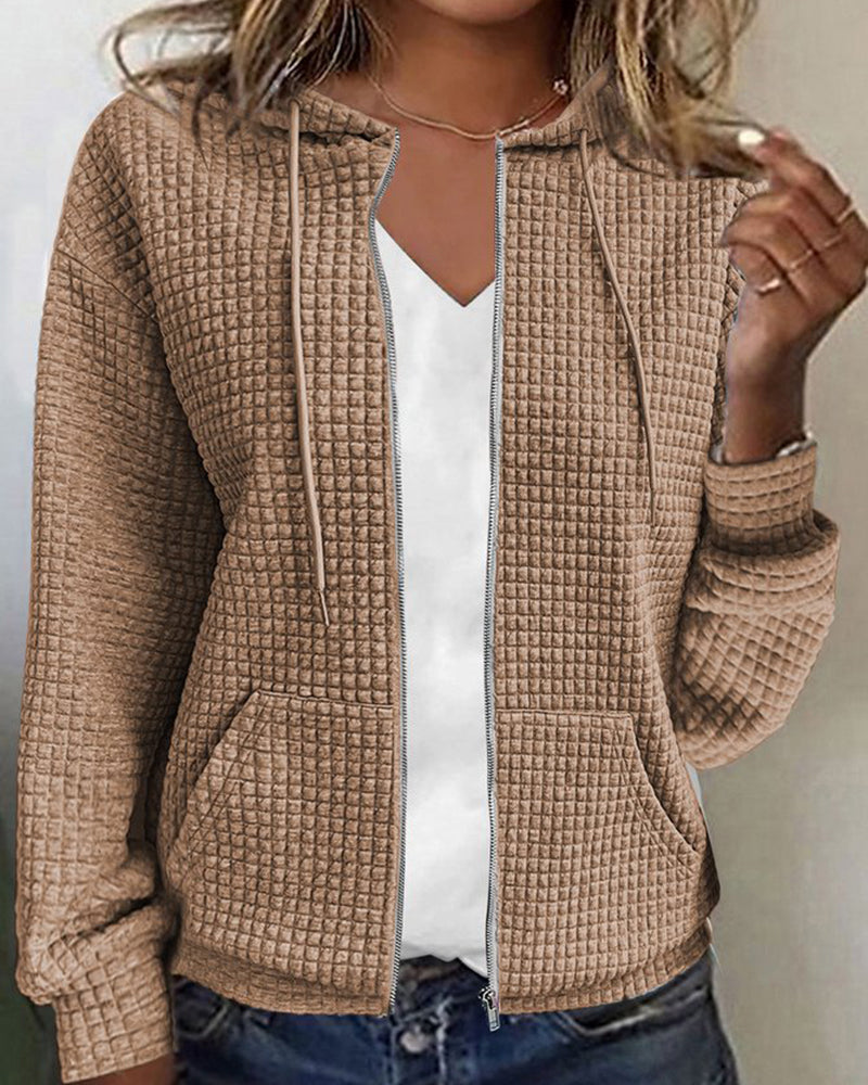 Dames Cozy Waffle Knit Zip-Up Hoodie