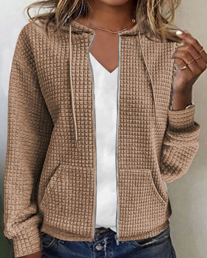 Dames Cozy Waffle Knit Zip-Up Hoodie