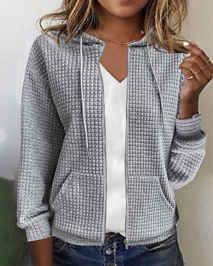 Dames Cozy Waffle Knit Zip-Up Hoodie