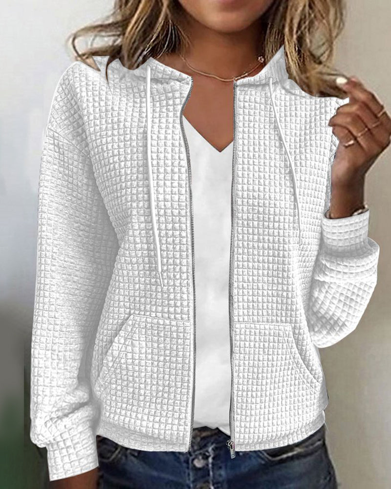 Dames Cozy Waffle Knit Zip-Up Hoodie