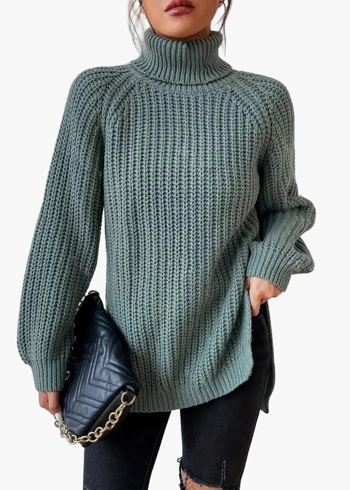 Dames Casual Ribgebreide Trui met Col en Raglan Mouwen