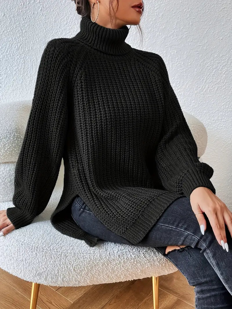 Dames Casual Ribgebreide Trui met Col en Raglan Mouwen