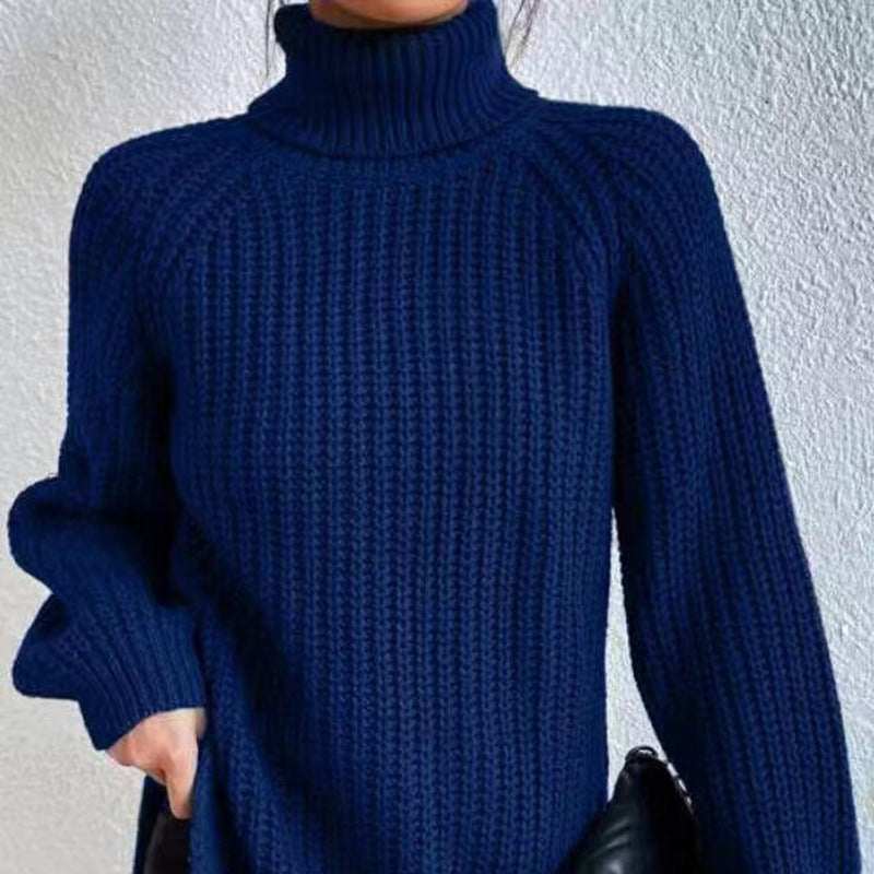 Dames Casual Ribgebreide Trui met Col en Raglan Mouwen