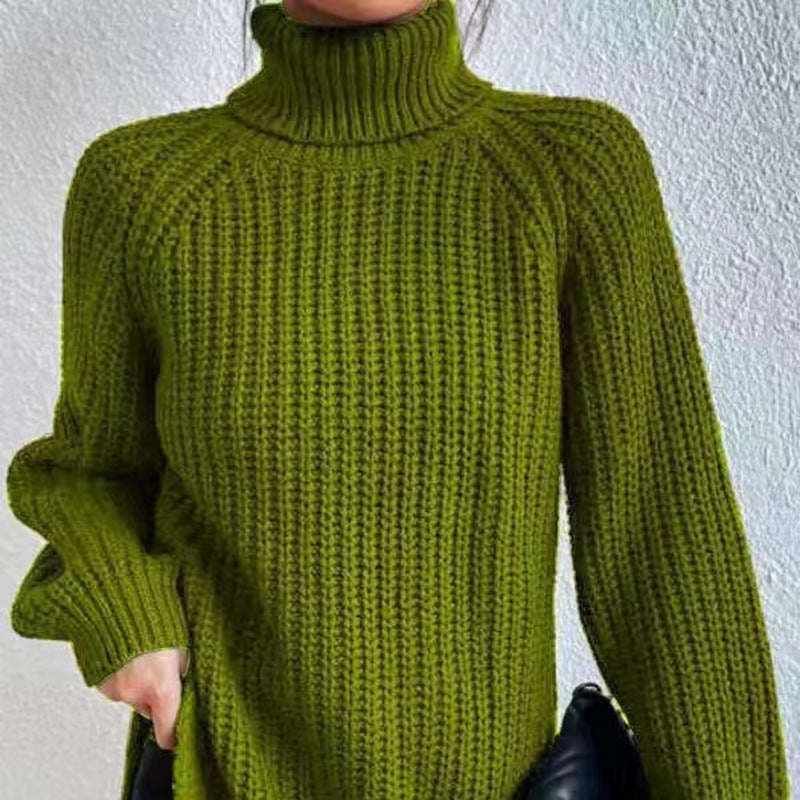 Dames Casual Ribgebreide Trui met Col en Raglan Mouwen