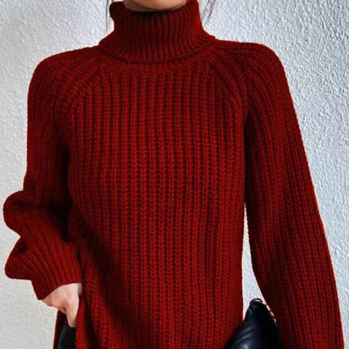 Dames Casual Ribgebreide Trui met Col en Raglan Mouwen