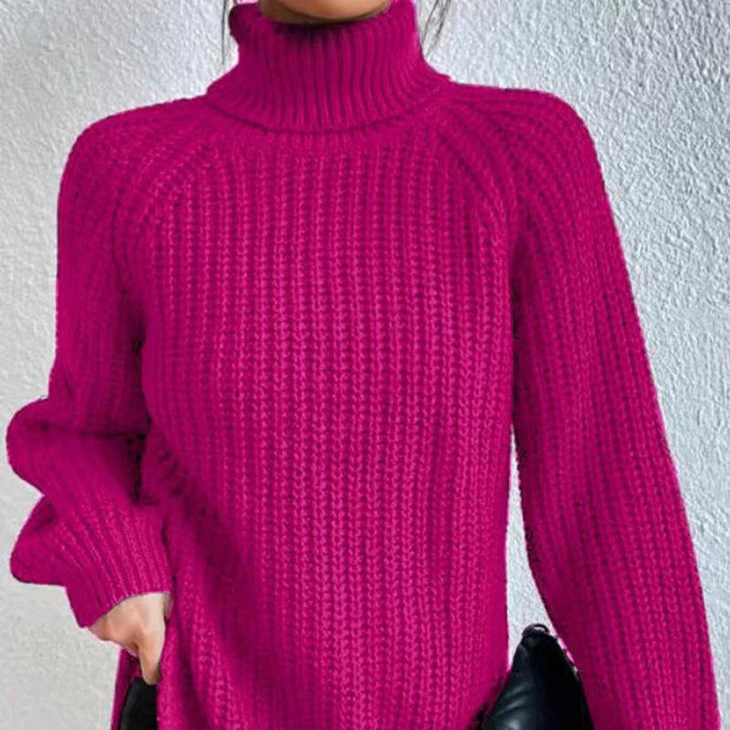 Dames Casual Ribgebreide Trui met Col en Raglan Mouwen