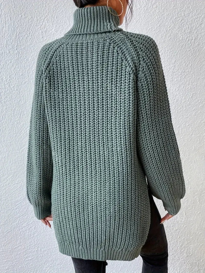 Dames Casual Ribgebreide Trui met Col en Raglan Mouwen