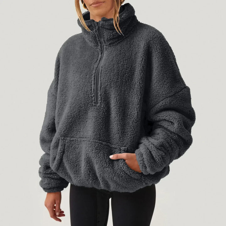 Dames Fleece Pullover Sweater met Halve Rits en Kangoeroezak