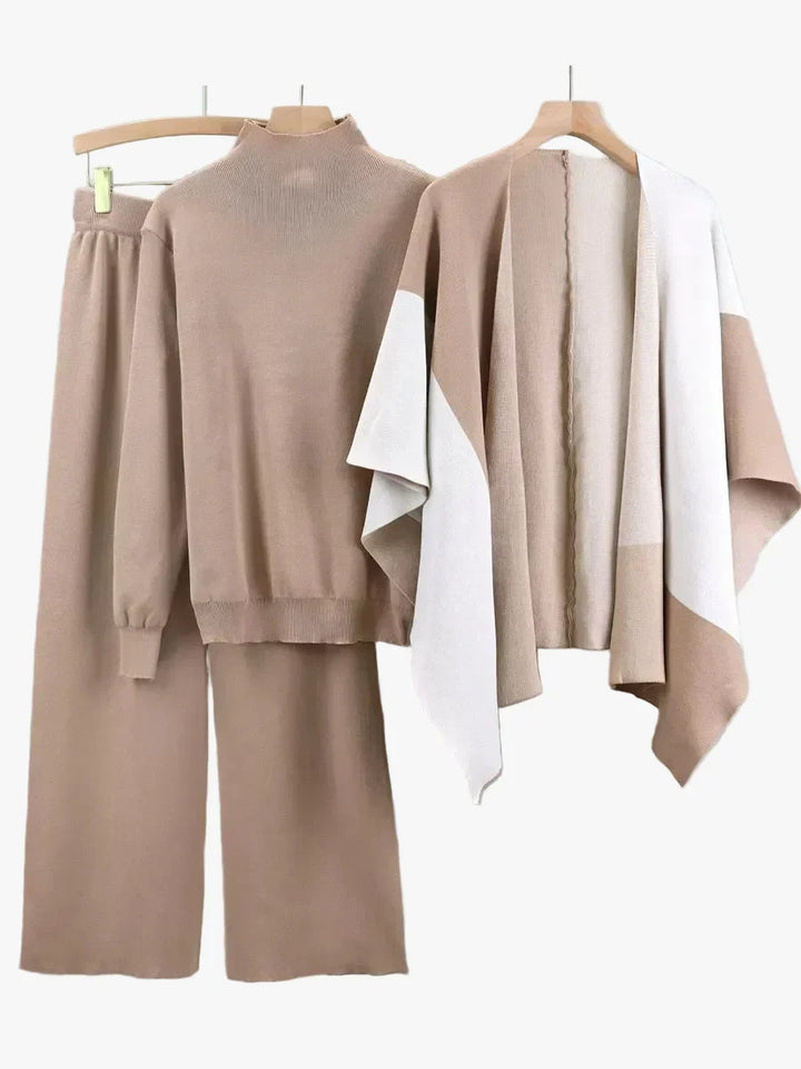 Dames Gebreide Mix Sweater Set met Neppolo en Open-Voorkant Cape