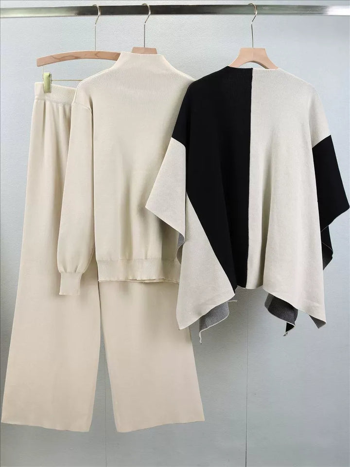 Dames Gebreide Mix Sweater Set met Neppolo en Open-Voorkant Cape