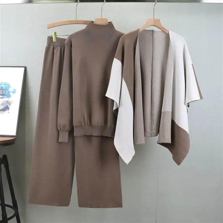 Dames Gebreide Mix Sweater Set met Neppolo en Open-Voorkant Cape