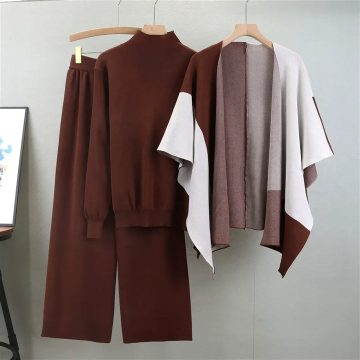 Dames Gebreide Mix Sweater Set met Neppolo en Open-Voorkant Cape
