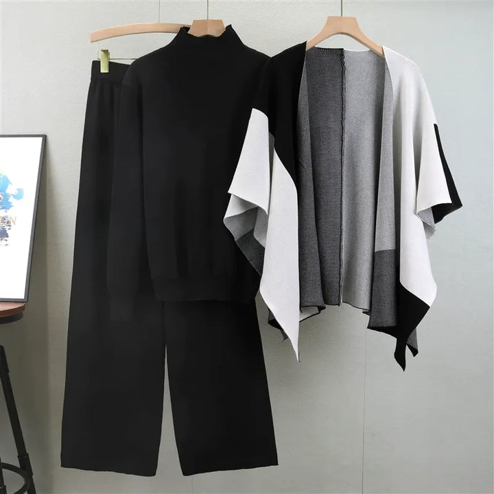 Dames Gebreide Mix Sweater Set met Neppolo en Open-Voorkant Cape