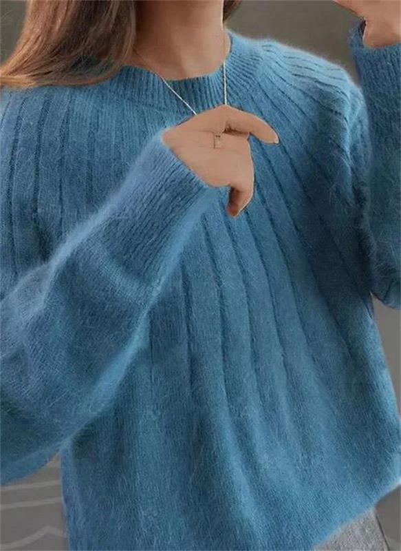 Dames Gebreide Pullover Sweater met Ronde Hals en Geribbelde Zoom
