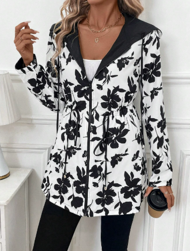 Dames Reversibel Polyester Jas met Capuchon en Ritszakken
