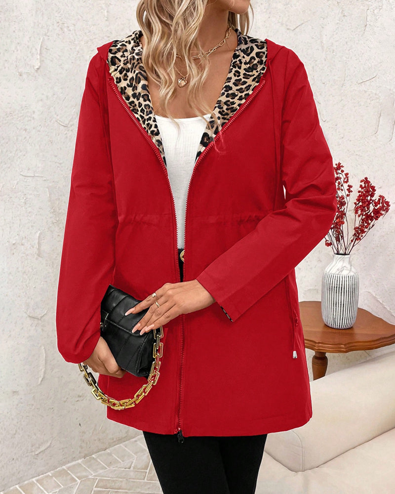 Dames Reversibel Polyester Jas met Capuchon en Ritszakken