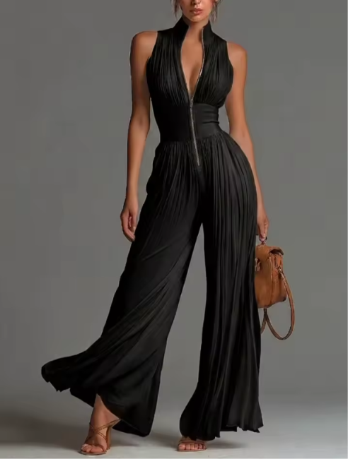 PLISSÉE JUMPSUIT MET HALTERNEK VOOR VROUWEN